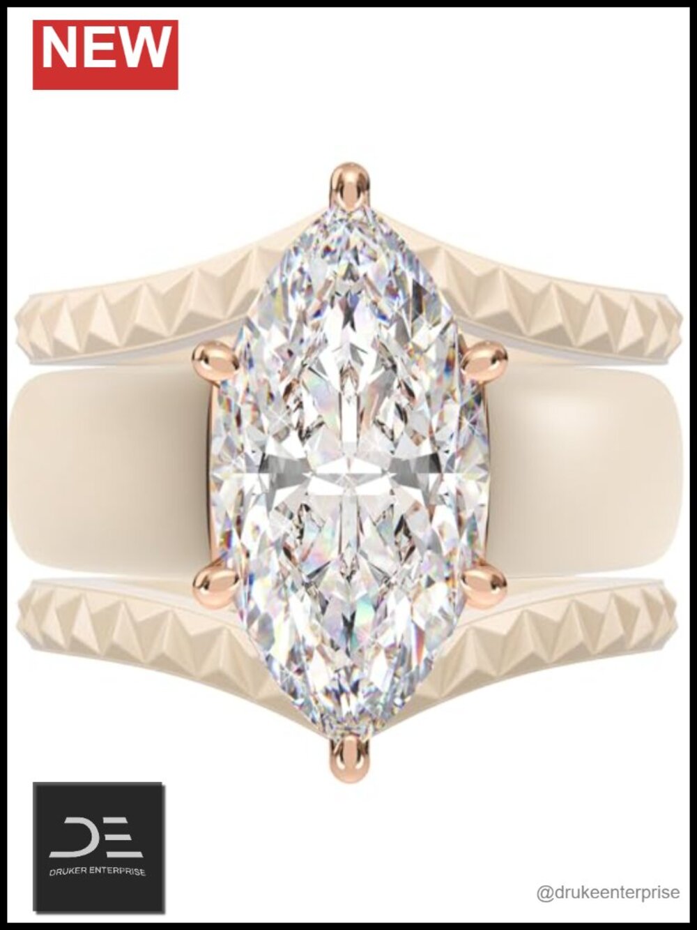 Women's Silicone Ring with Marquise Cut CZ, Flexible Band